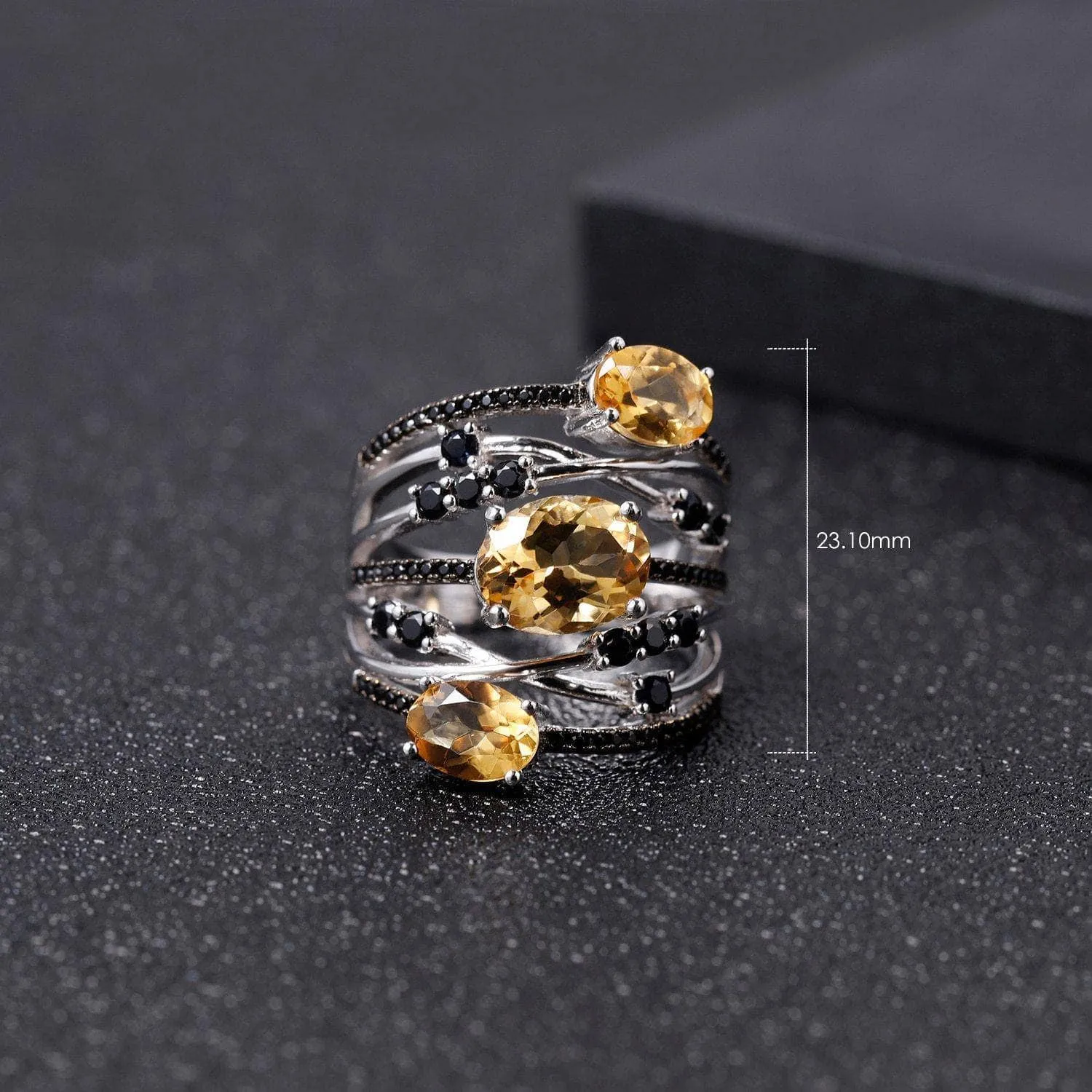 3.42Ct Natural Three Citrine Birthstone Ring