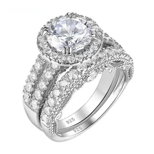 3.5ct Halo Brilliant Round Cut Created Diamond Engagement Ring Set