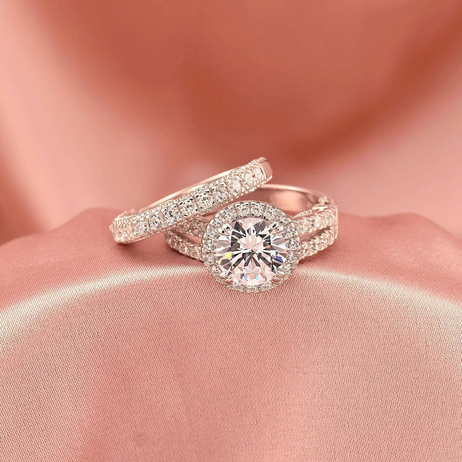 3.5ct Halo Brilliant Round Cut Created Diamond Engagement Ring Set