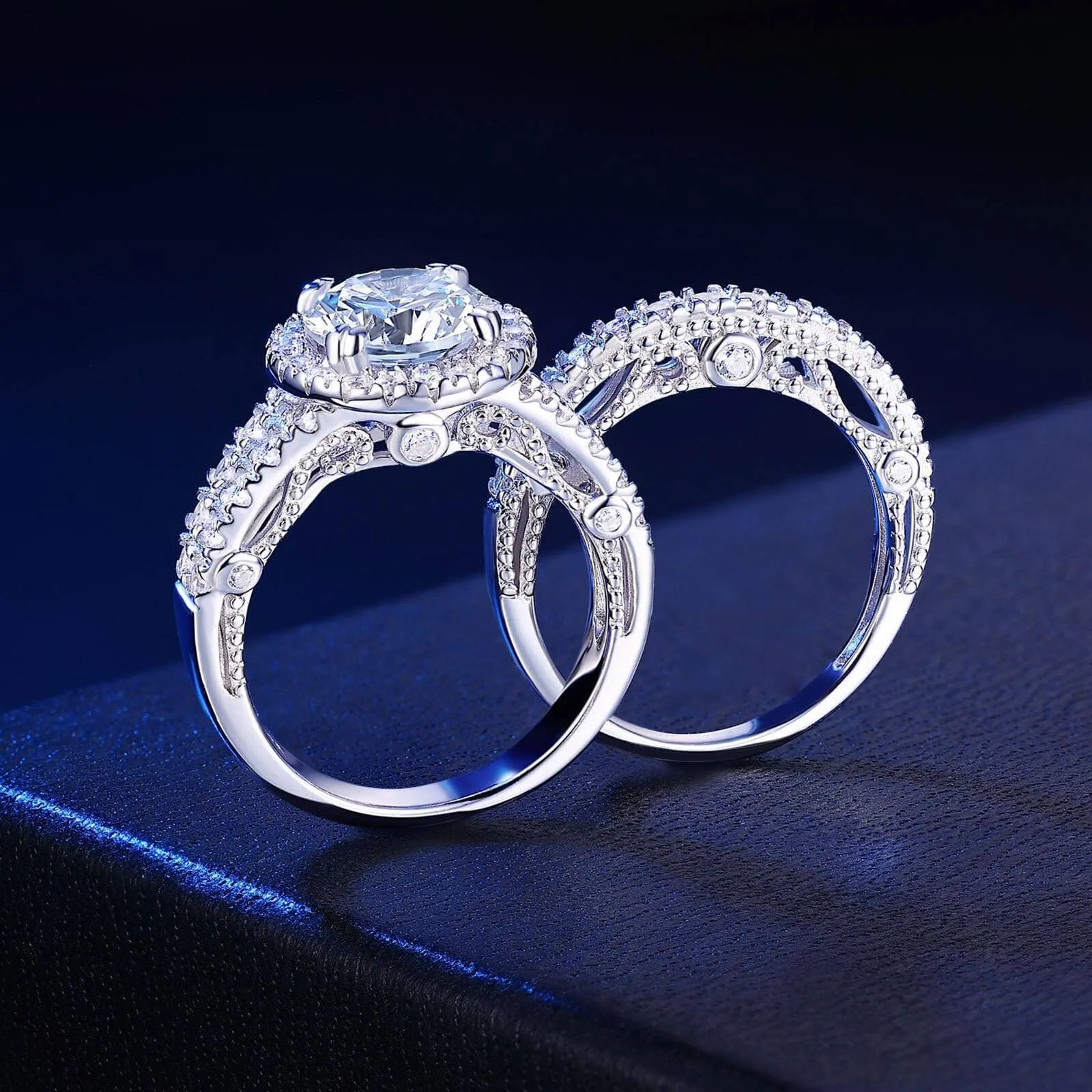 3.5ct Halo Brilliant Round Cut Created Diamond Engagement Ring Set
