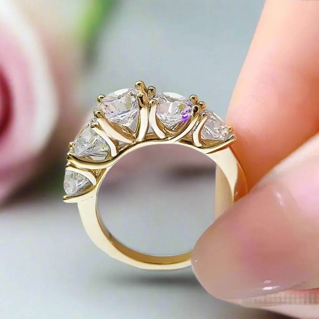 3.6 Ctw Round Cut Diamond Five Stone Engagement Ring