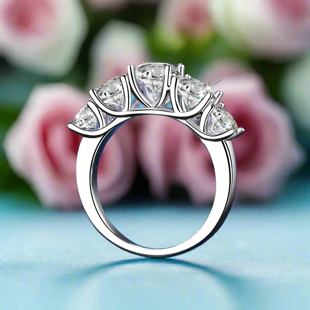 3.6 Ctw Round Cut Diamond Five Stone Engagement Ring