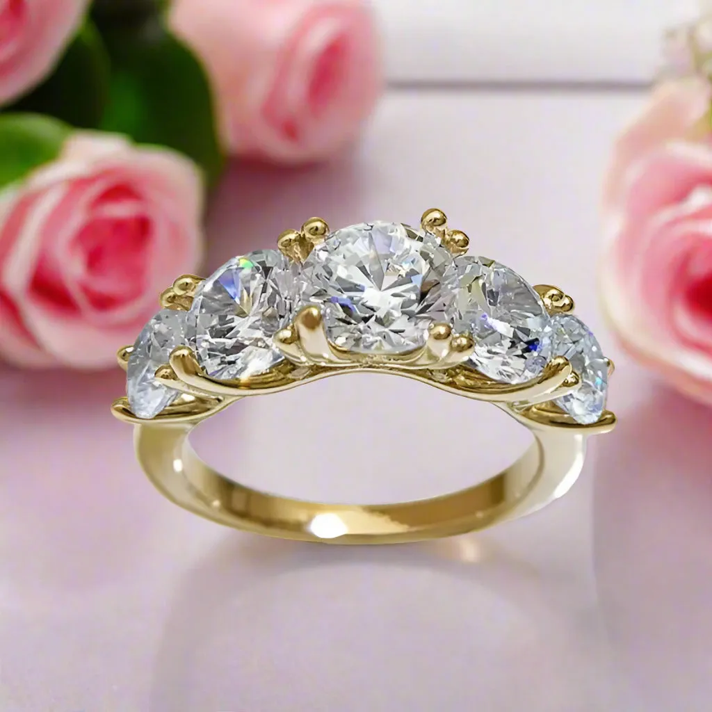 3.6 Ctw Round Cut Diamond Five Stone Engagement Ring