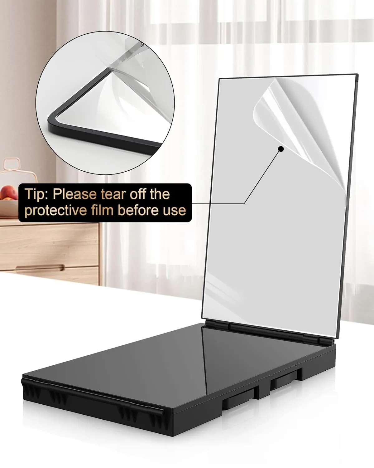 360 Viewing Angle Self Hair Cutting Mirror, Clear Anti-Fog HD Glass (Black without LED without Accessories)