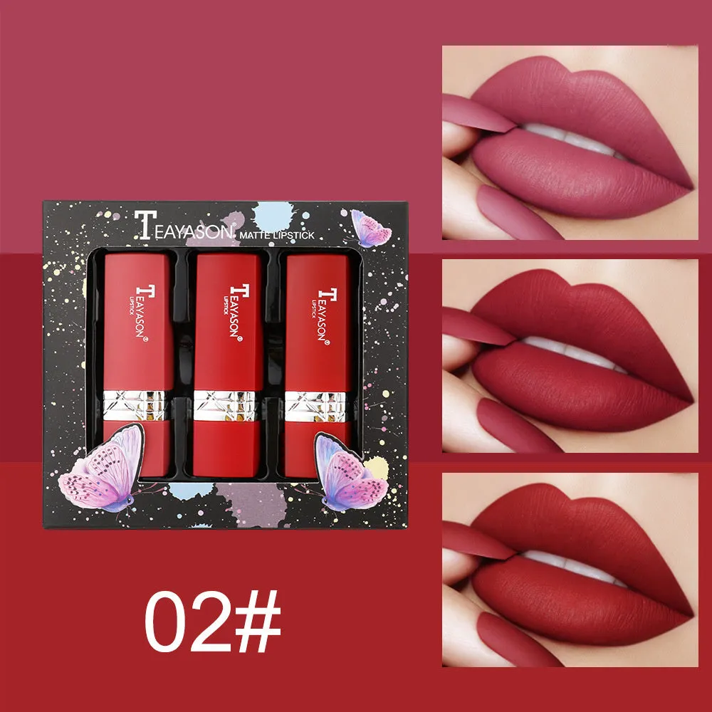 3pcs Velvet  matte moisturizing and nourishing combination lip sticks