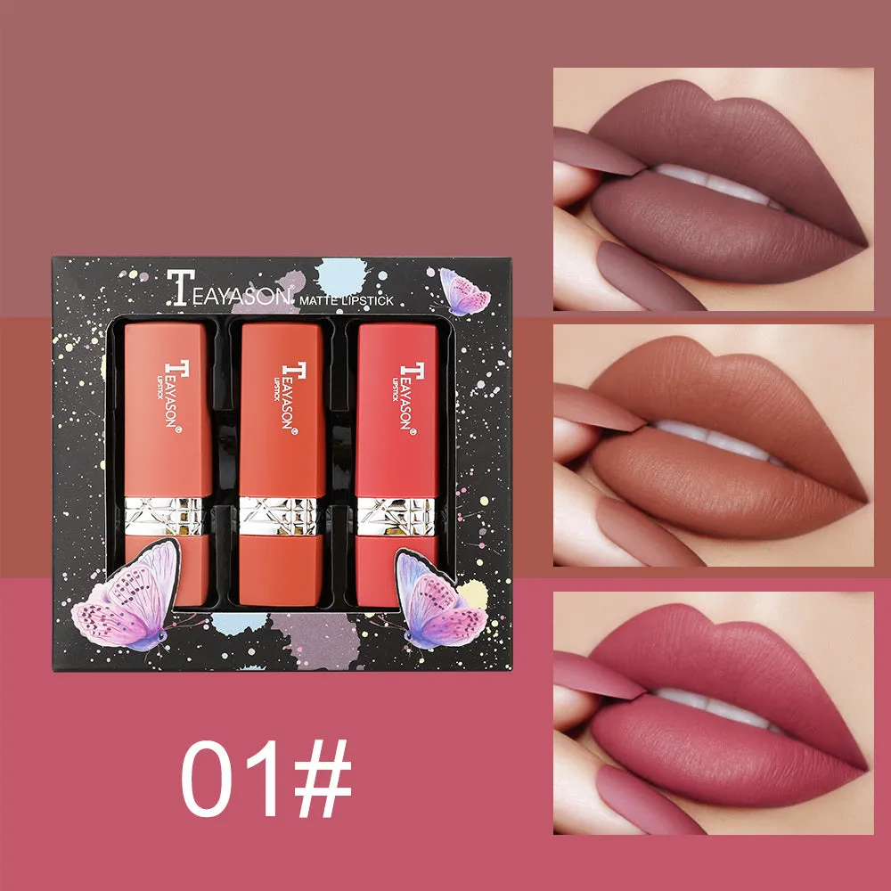 3pcs Velvet  matte moisturizing and nourishing combination lip sticks