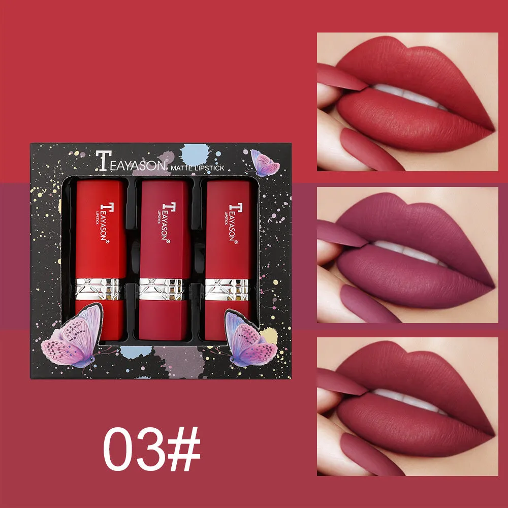 3pcs Velvet  matte moisturizing and nourishing combination lip sticks