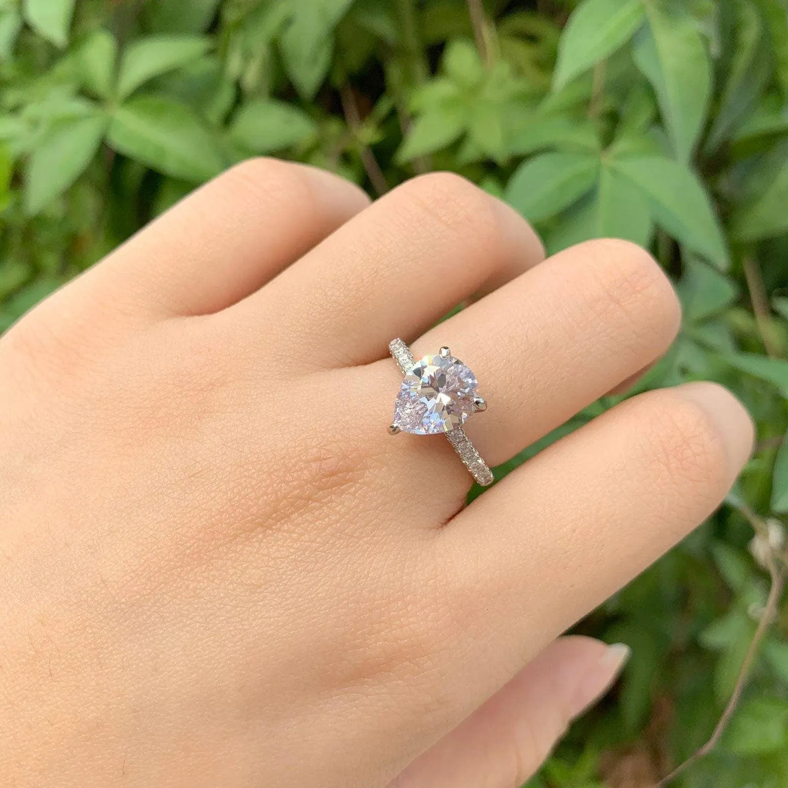 4ct Pear Cut Created Diamond Engagement Ring