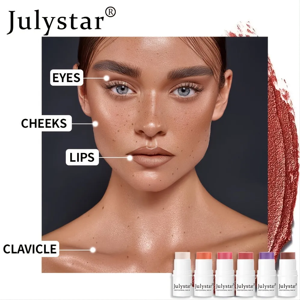 6-Color Lazy Blush Stick Shimmer Cheek Rouge Cream Highlighter