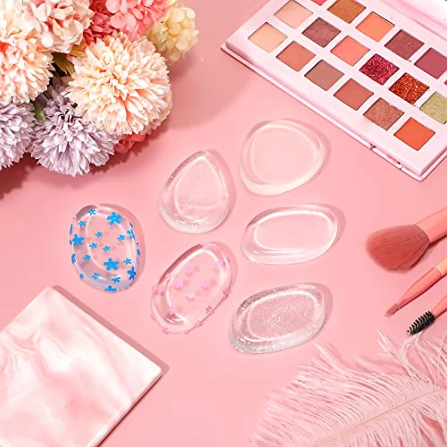6 Pieces Clear Silicone Makeup Sponge Washable Silicone Makeup Applicator Cosmetic Silicone Make up Sponges Gel Foundation Applicator Silicone Cosmetic Sponge Puff Pad Cosmetic Beauty Tools Blender