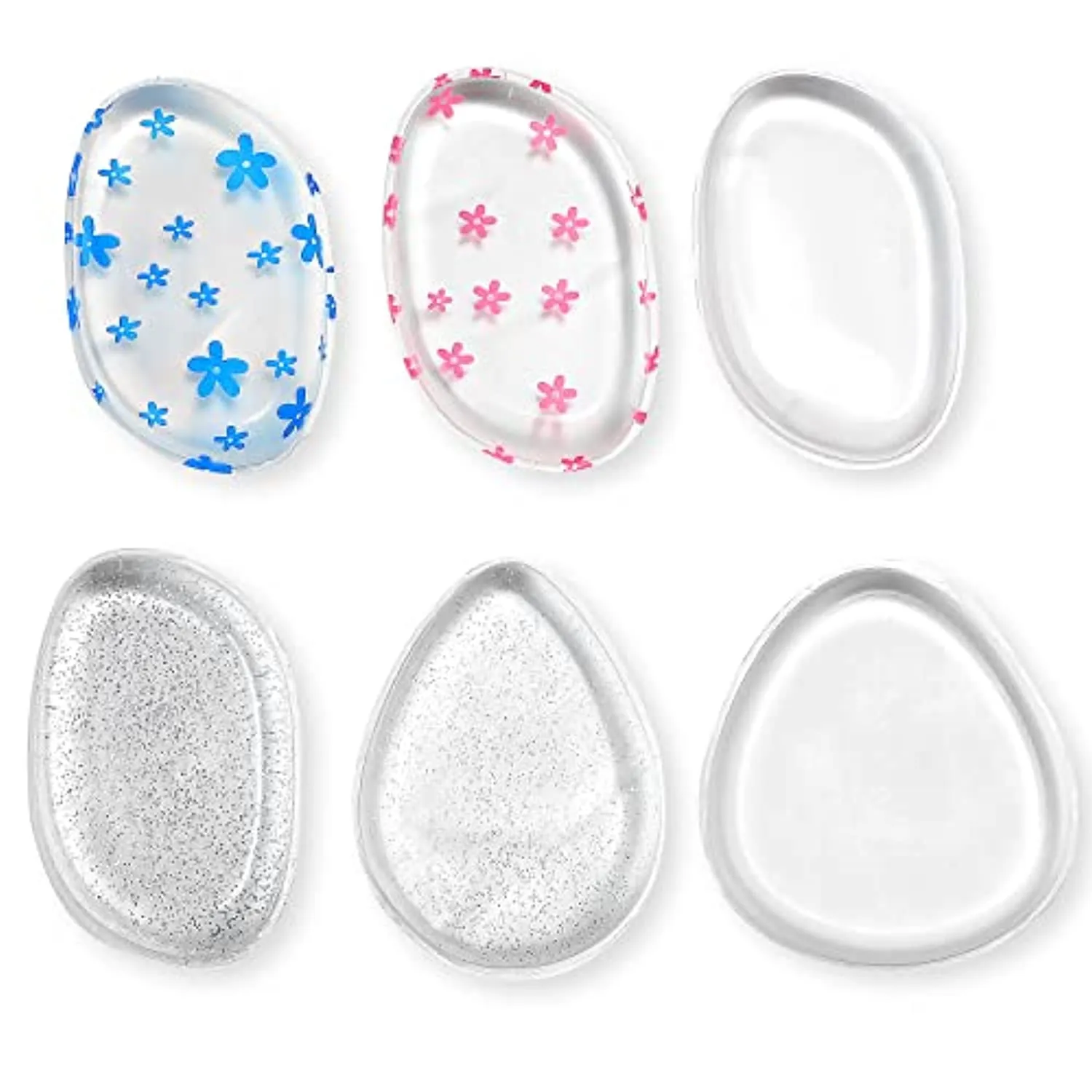6 Pieces Clear Silicone Makeup Sponge Washable Silicone Makeup Applicator Cosmetic Silicone Make up Sponges Gel Foundation Applicator Silicone Cosmetic Sponge Puff Pad Cosmetic Beauty Tools Blender