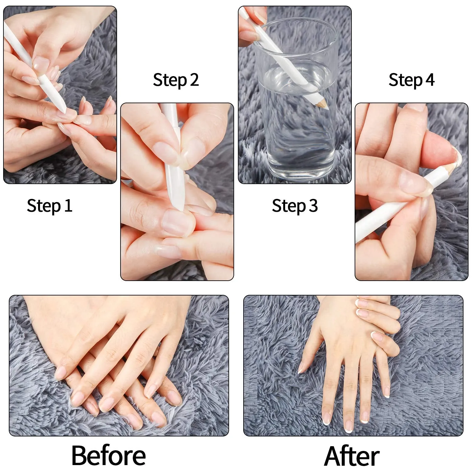 6 Pieces White Nail Pencils 2-In-1 Nail Whitening Pencils with Cuticle Pusher for French Manicure Supplies