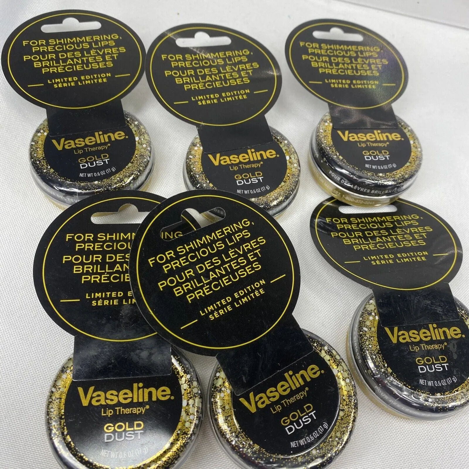 (6) Vaseline Gold Dust Lip Therapy Shimmer Lip Balm In Tin 0.60oz