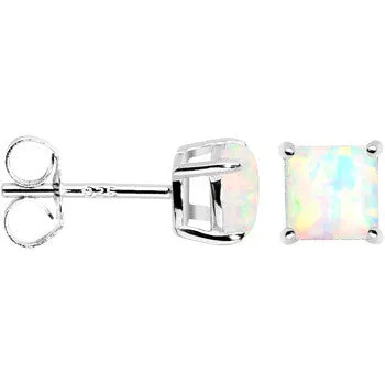 6mm Square Sterling Silver Synthetic Opal Stud Earrings