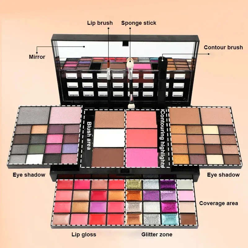 74 Colors Makeup Set Lip Gloss Blush Eyeshadow Highlight