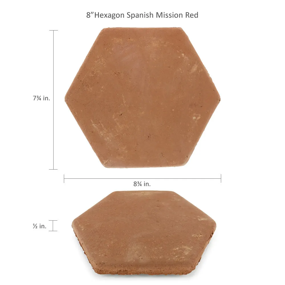 7.75 in. Unsealed Hexagon - Spanish Mission Red Floor Tile
