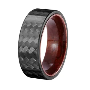 8mm Carbon Fiber Shell And Rosewood Men's Wedding Band
