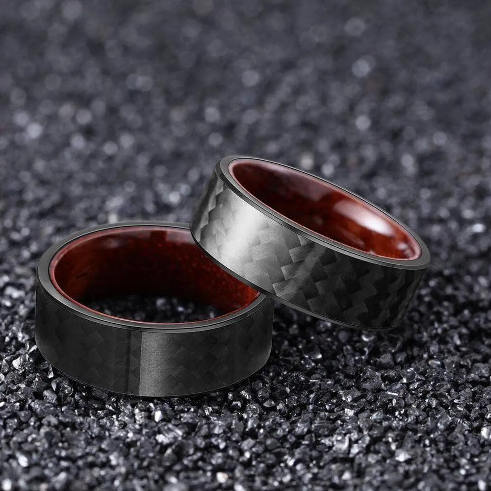 8mm Carbon Fiber Shell And Rosewood Men's Wedding Band