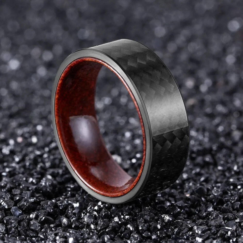 8mm Carbon Fiber Shell And Rosewood Men's Wedding Band