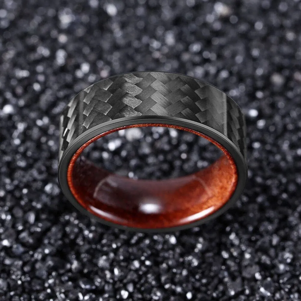 8mm Carbon Fiber Shell And Rosewood Men's Wedding Band