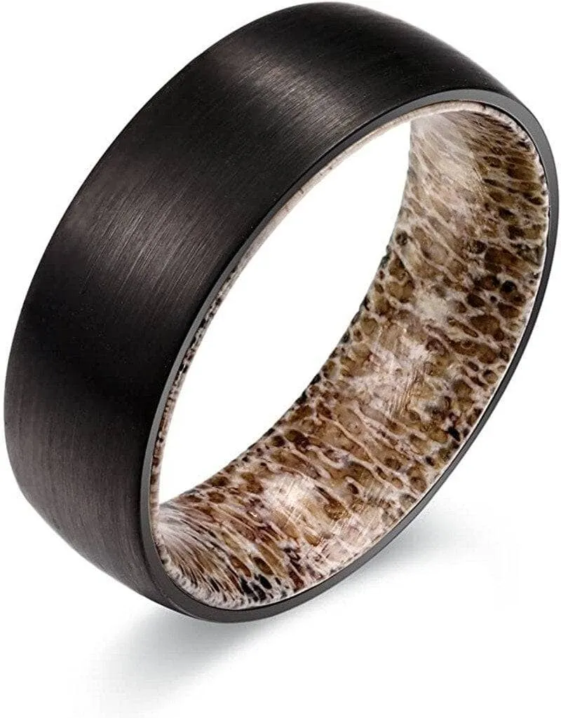 8mm Tungsten Steel Shell And Antler Inner Wedding Band