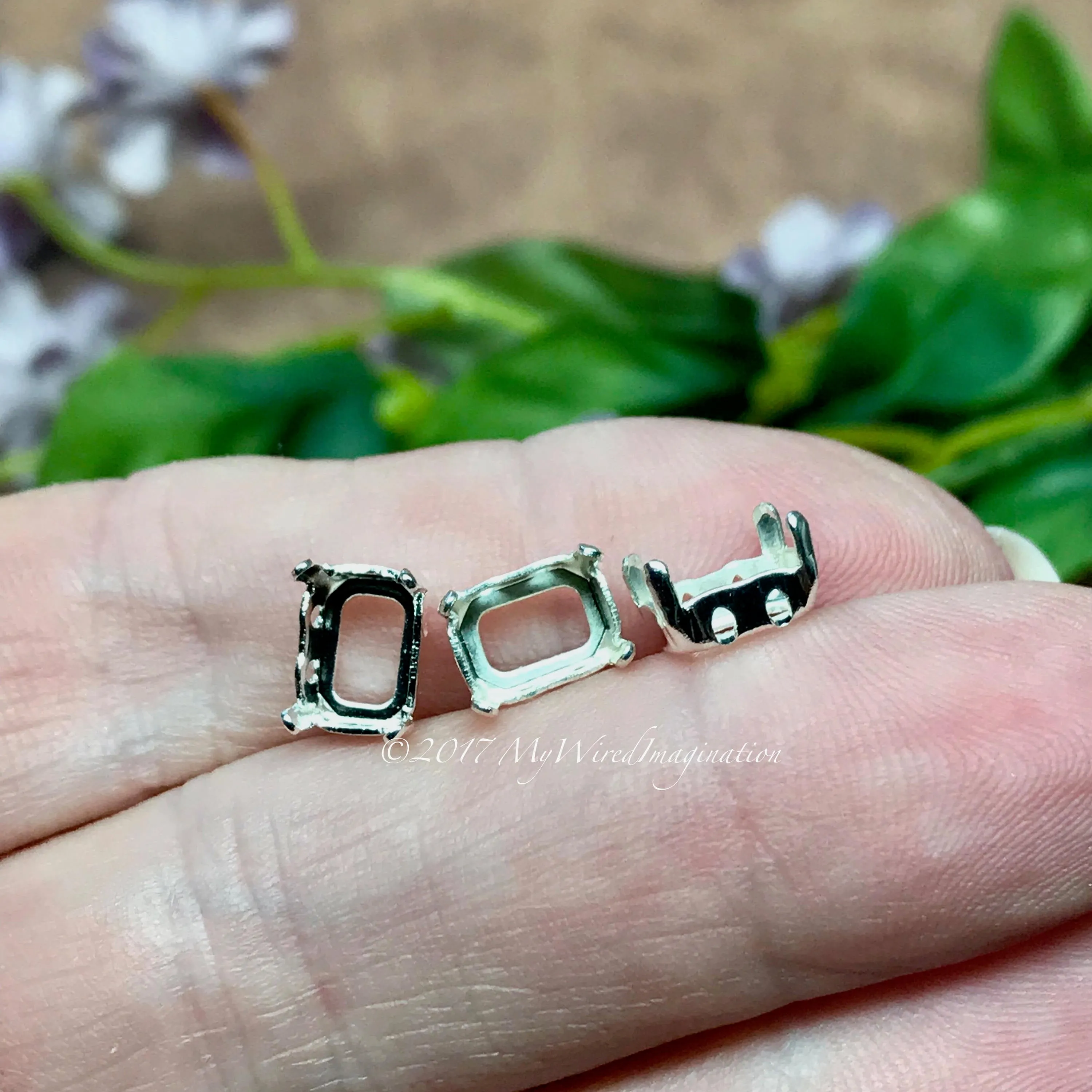 8x6mm Octagon Settings, Art 4600,  3 Pieces Silver or Gold Plated Settings