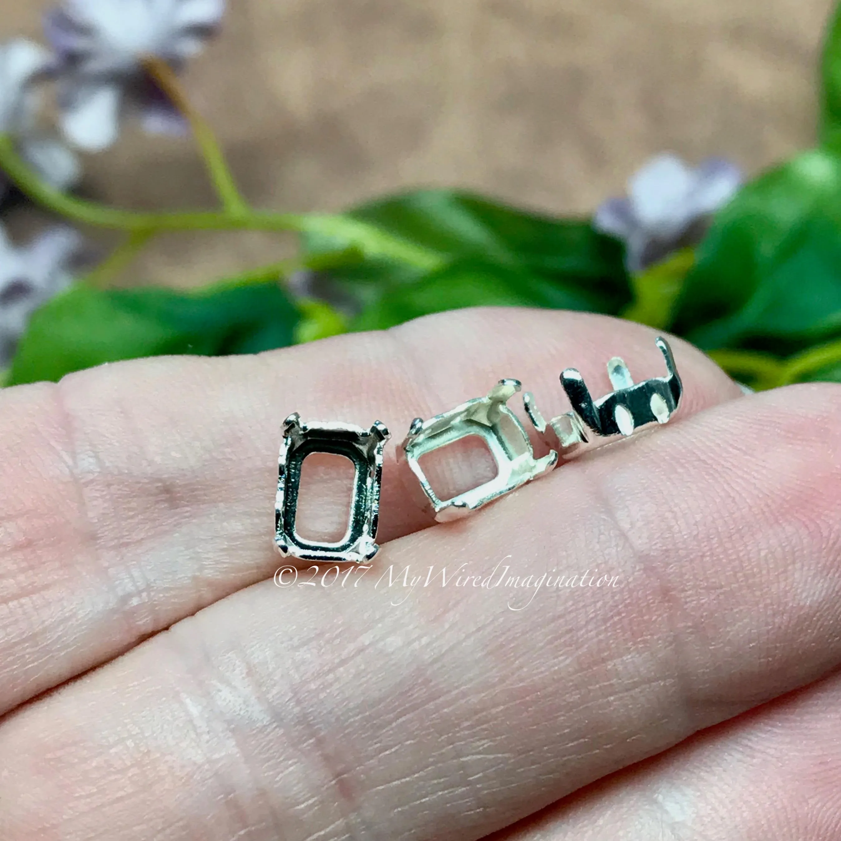 8x6mm Octagon Settings, Art 4600,  3 Pieces Silver or Gold Plated Settings