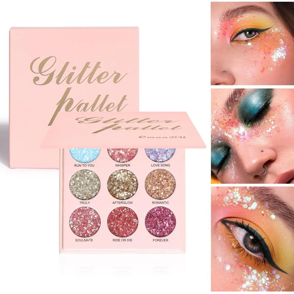 9 Bright Glitter Colors Eyeshadow Palette