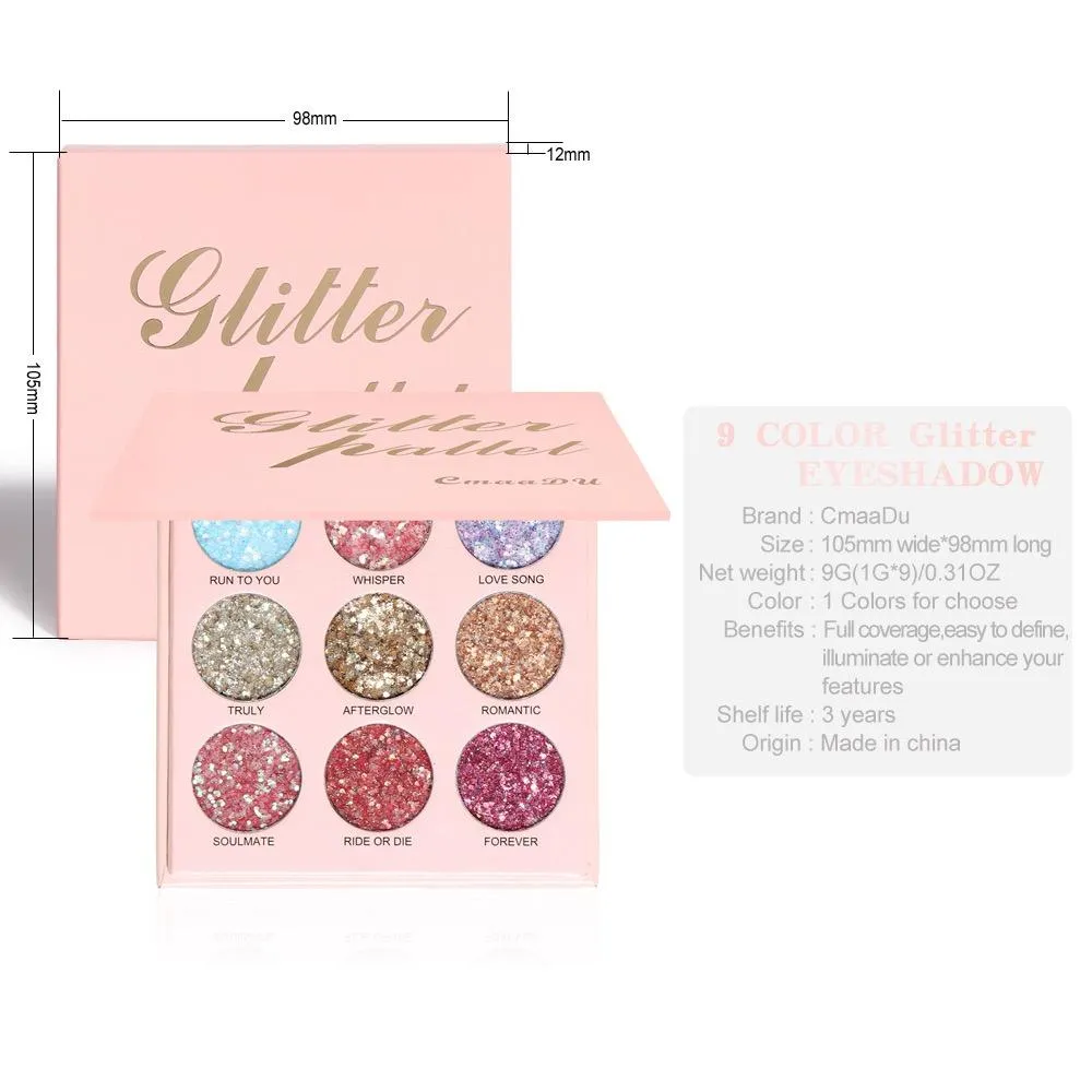 9 Bright Glitter Colors Eyeshadow Palette
