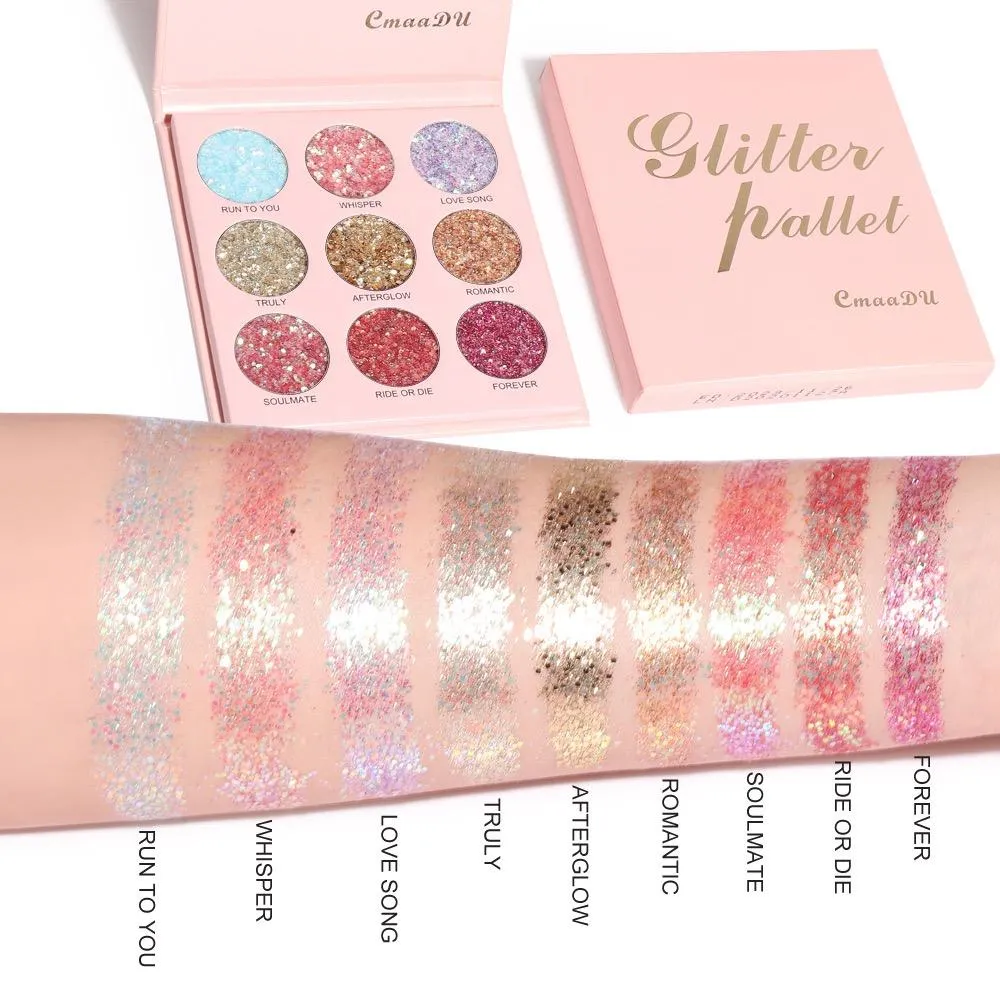 9 Bright Glitter Colors Eyeshadow Palette