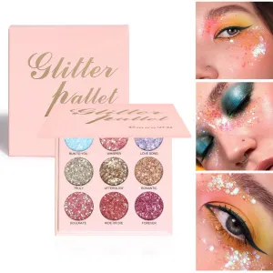 9 Bright Glitter Colors Eyeshadow Palette