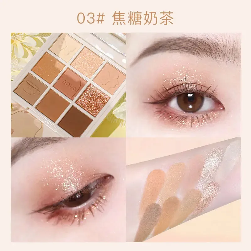 9 Colors Eyeshadow Palette Animal Embroidery Eyeshadow Palette Glitter Highlighter Face Contour Blush Palette Matte Eye Pigments