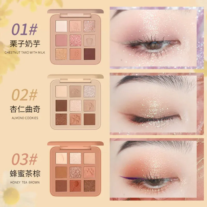 9 Colors Eyeshadow Palette Animal Embroidery Eyeshadow Palette Glitter Highlighter Face Contour Blush Palette Matte Eye Pigments