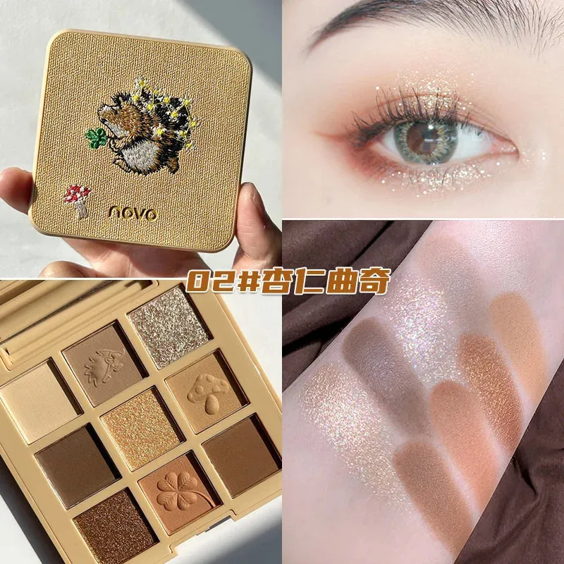 9 Colors Eyeshadow Palette Animal Embroidery Eyeshadow Palette Glitter Highlighter Face Contour Blush Palette Matte Eye Pigments