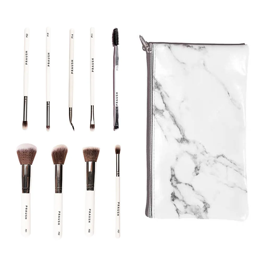 9 Pcs Professional Makeup Brush Set (Face   Eye) with FREE Marble Makeup Pouch