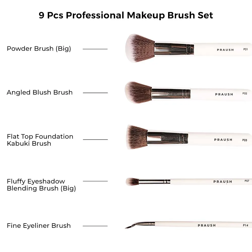 9 Pcs Professional Makeup Brush Set (Face   Eye) with FREE Marble Makeup Pouch