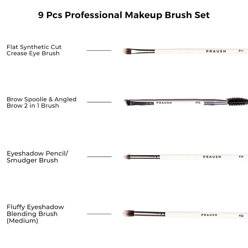 9 Pcs Professional Makeup Brush Set (Face   Eye) with FREE Marble Makeup Pouch