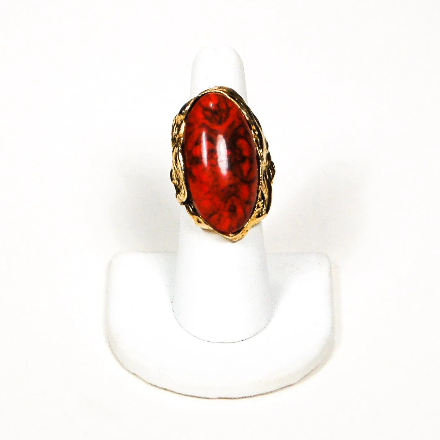 Adjustable Faux Coral Red Statement Ring