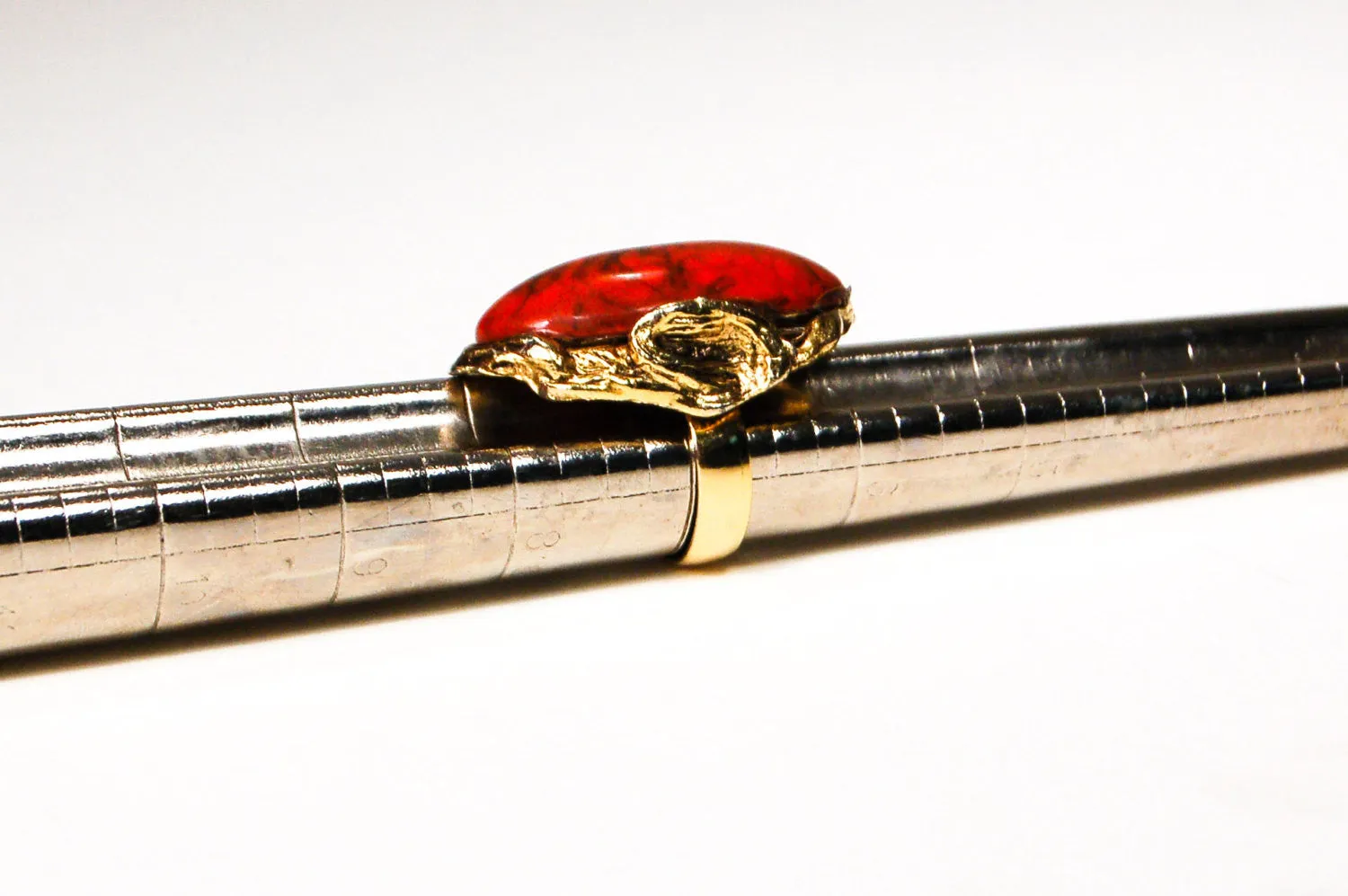 Adjustable Faux Coral Red Statement Ring
