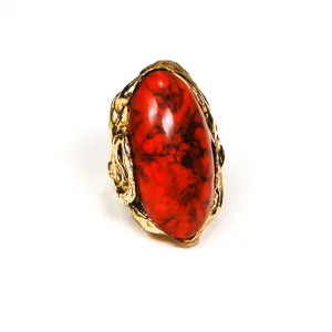 Adjustable Faux Coral Red Statement Ring