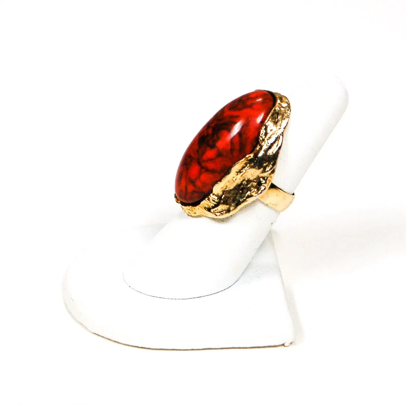 Adjustable Faux Coral Red Statement Ring