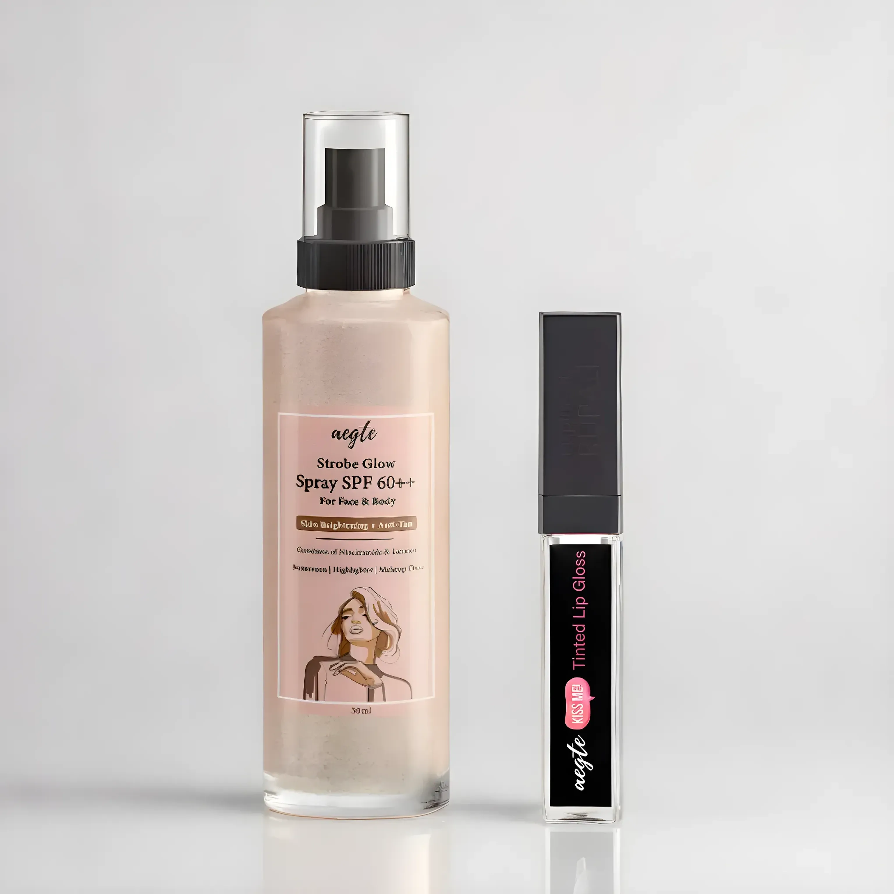 Aegte Kiss Me Magic pH Tinted Lip Gloss with SPF 25   & 3 in 1 Strobe Glow Spray SPF 60  