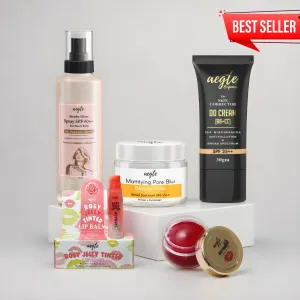Aegte Organics Lip & Cheek Tint Balm, Skin Corrector DD Cream, 3 in 1 Strobe Glow Spray SPF 60  ,  Mattifying Pore Blur Beauty Filter Primer   Sunscreen &  360° Protect Jelly Tinted Lip Lightening Treatment Balm SPF 30  