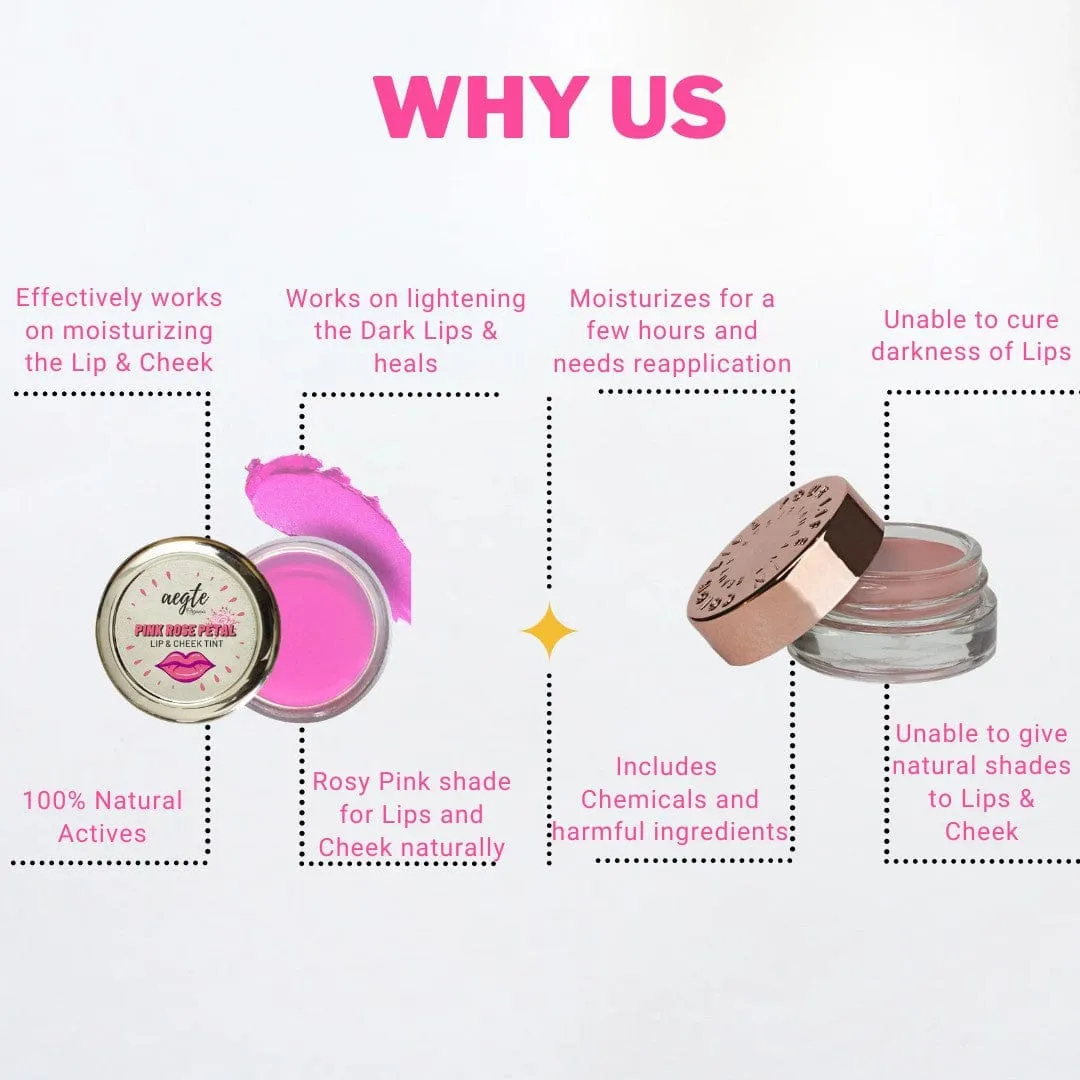 Aegte Organics Pink Rose Petal Lip & Cheek Tint Balm Lighten Dark Lips Nourish & Hydrate Dry Chapped Lips