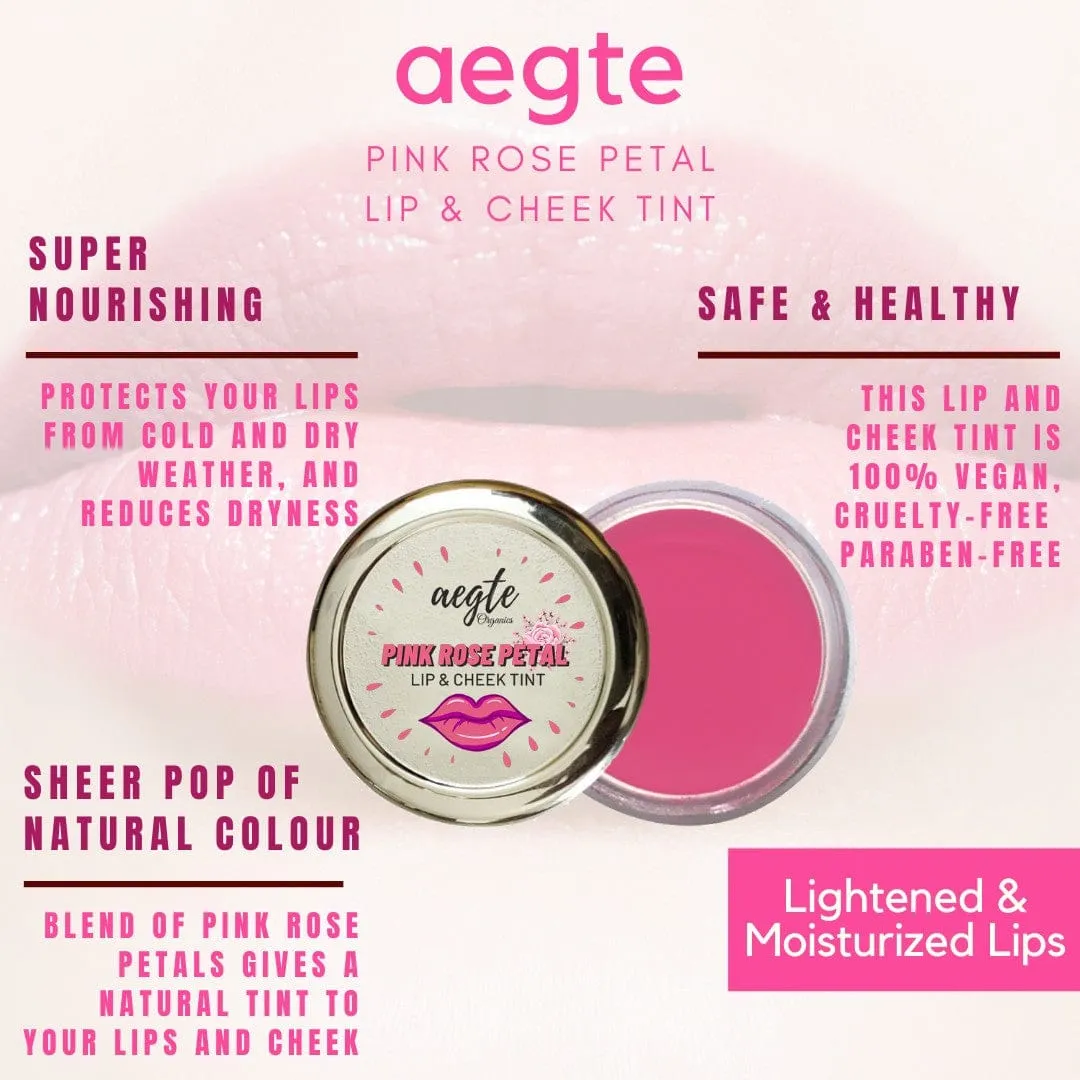 Aegte Organics Pink Rose Petal Lip & Cheek Tint Balm Lighten Dark Lips Nourish & Hydrate Dry Chapped Lips