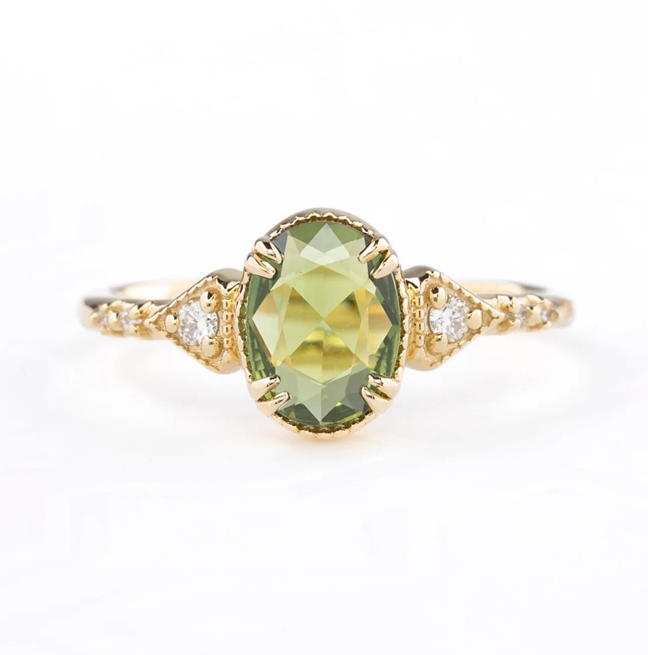 Agatha Ring, 0.90ct Oval Rose Cut Green Sapphire