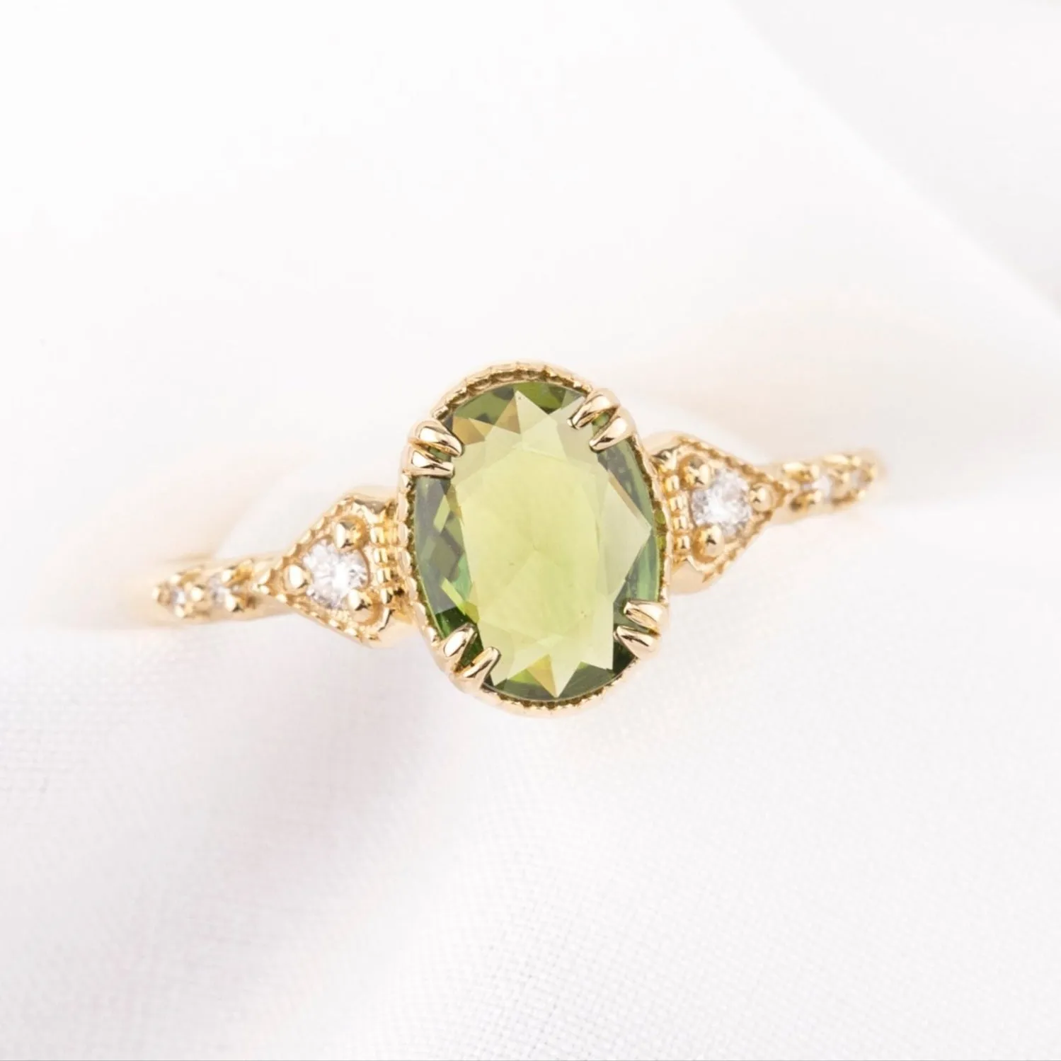 Agatha Ring, 0.90ct Oval Rose Cut Green Sapphire