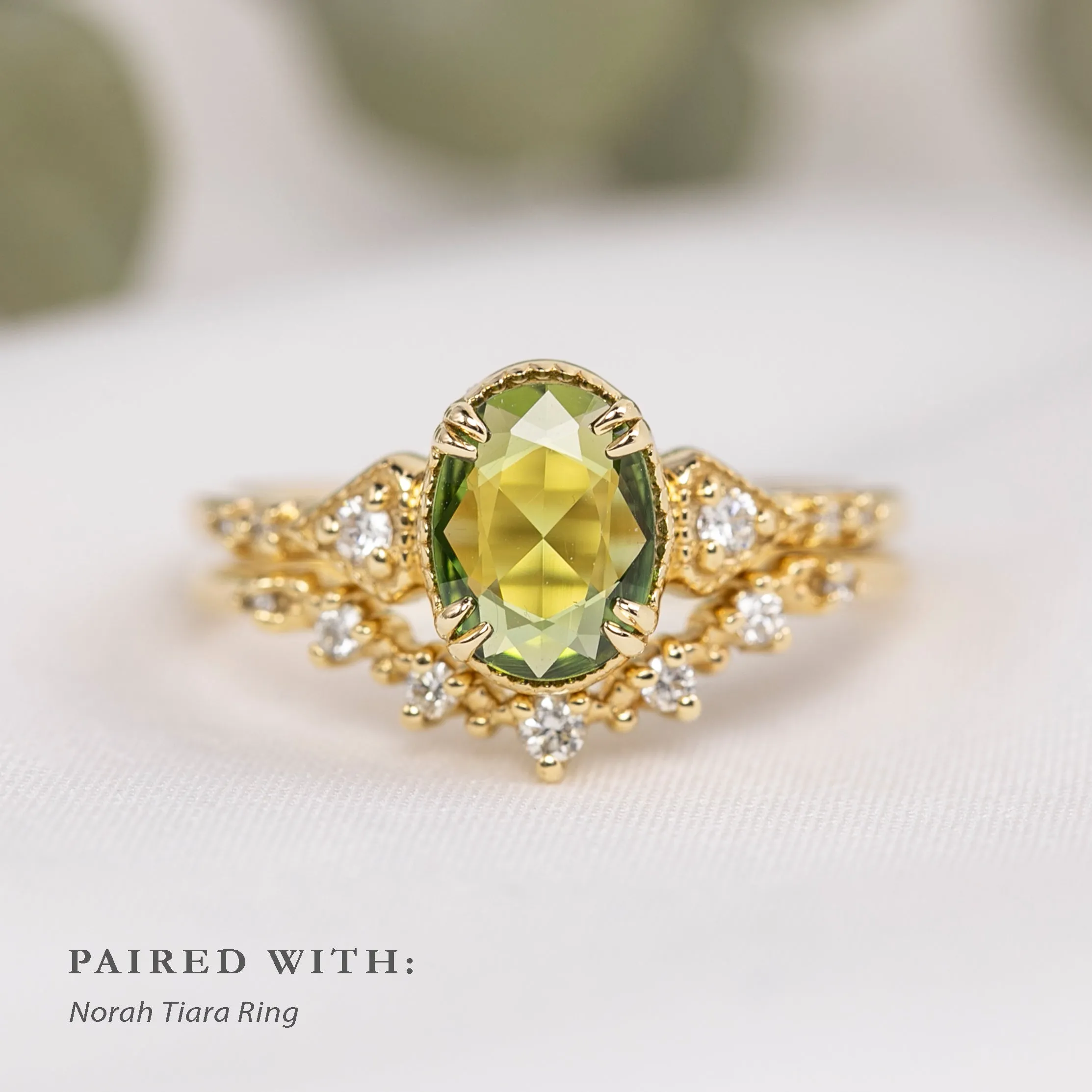 Agatha Ring, 0.90ct Oval Rose Cut Green Sapphire