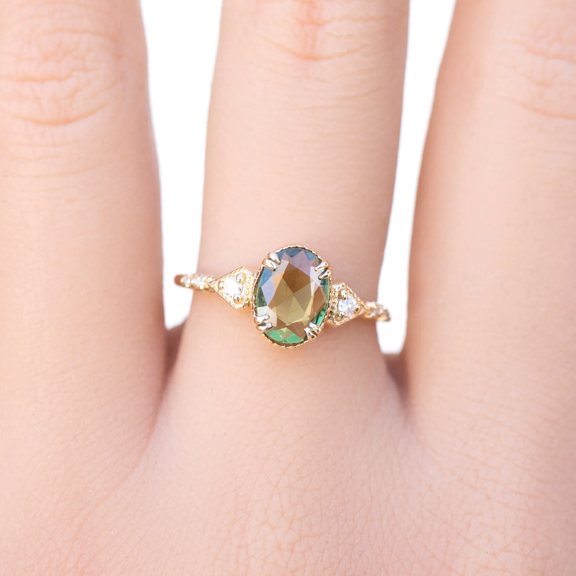 Agatha Ring, 0.90ct Oval Rose Cut Green Sapphire