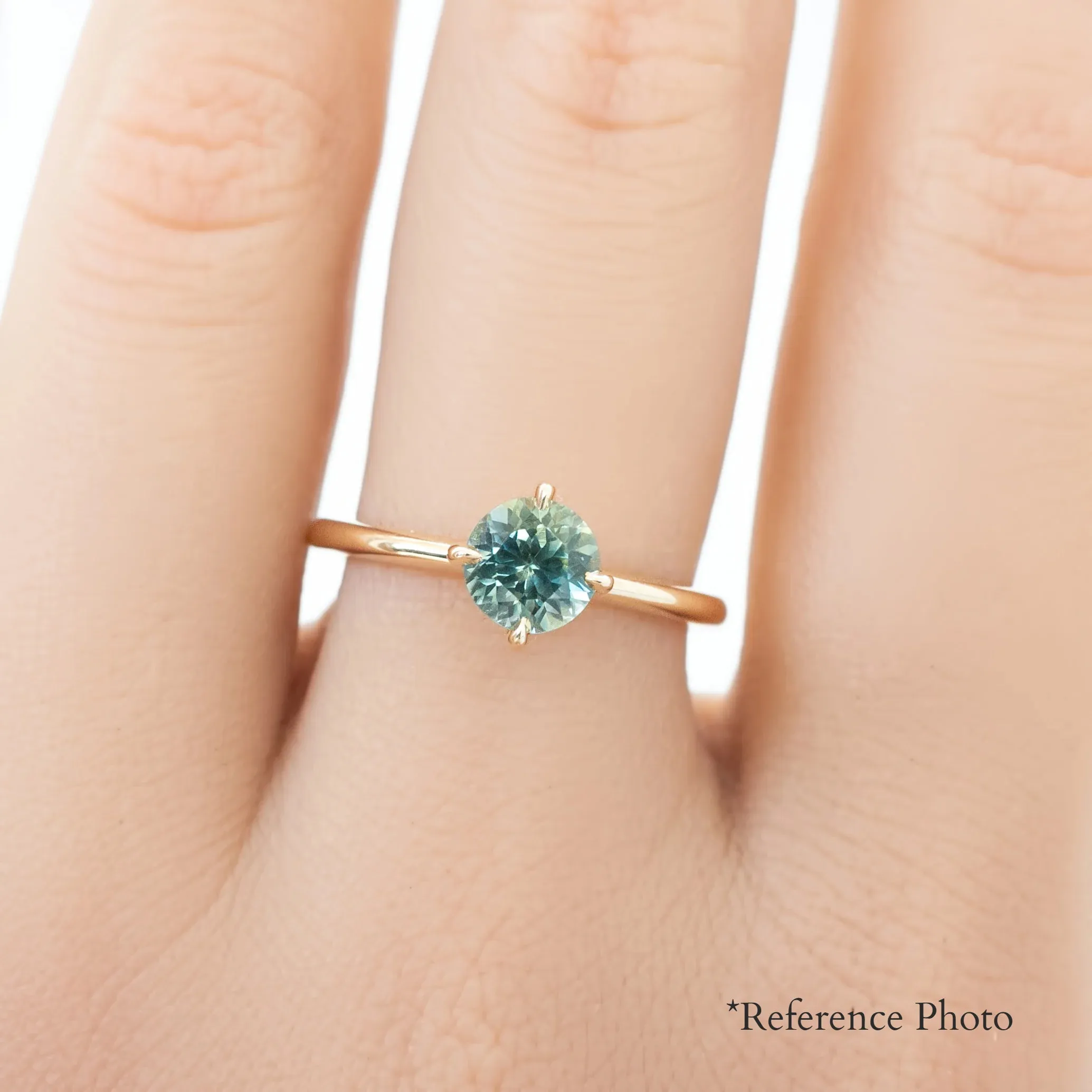 Alice Ring 0.85ct Parti Blue Green Round Montana Sapphire, 14K Yellow Gold (One of a kind)